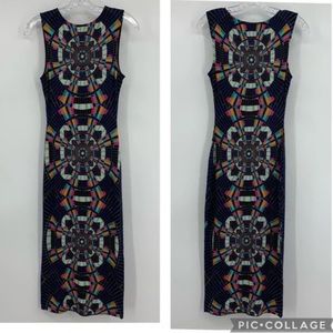 Mara Hoffman Dress Fitted Geometric Multicolored Print Sleeveless Midi Size XS